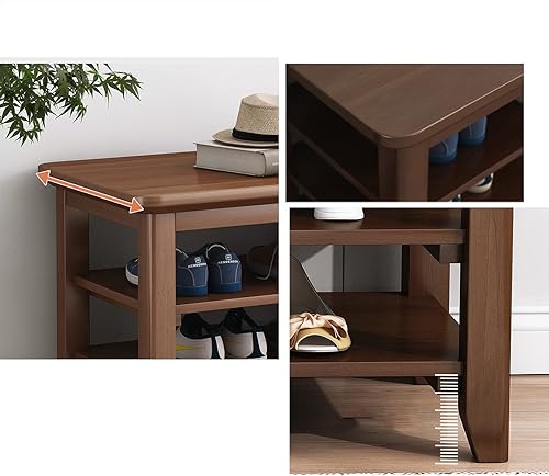 Miniatura 3 de Zapatero, taburete largo para cambiador de zapatos, de madera de 2 capas, taburete de entrada, pasillo feliz