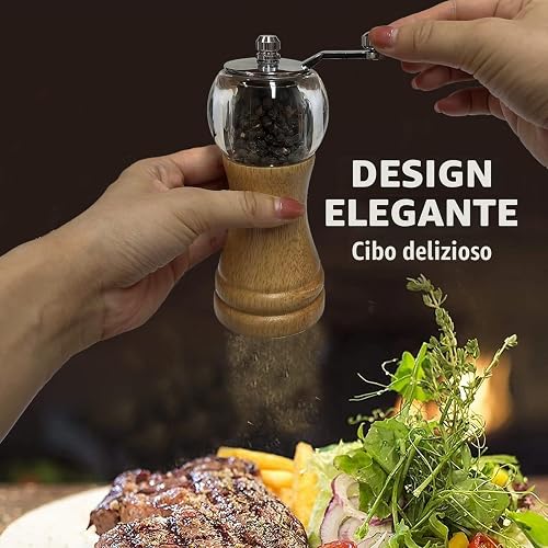Manual Pepper Grinder Set, 1PCS-6in Classic Hand Shake Pepper Mill or Salt Grinder, Salt and Pepper Grinder, Healthy Ep Materials Acrylic and Wood, Ceramic Blades Adjustable Coarse Mill. - 3