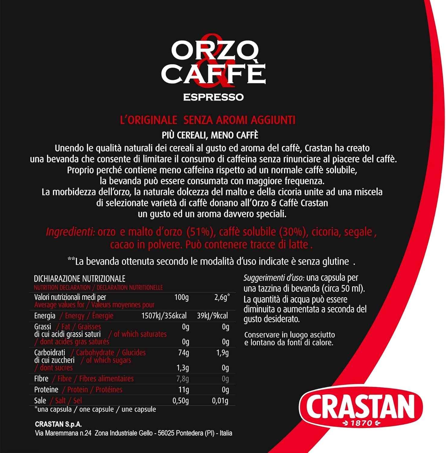 CRASTAN 1870, 90 Capsule, 6 Box da 15 Capsule di Orzo & Caffè, Capsule Compatibili con Sistema Nespresso, Bevanda Senza Glutine, 100% Made in Italy Orzo e Caffe 15 unità (Confezione da 6) - Immagine 5