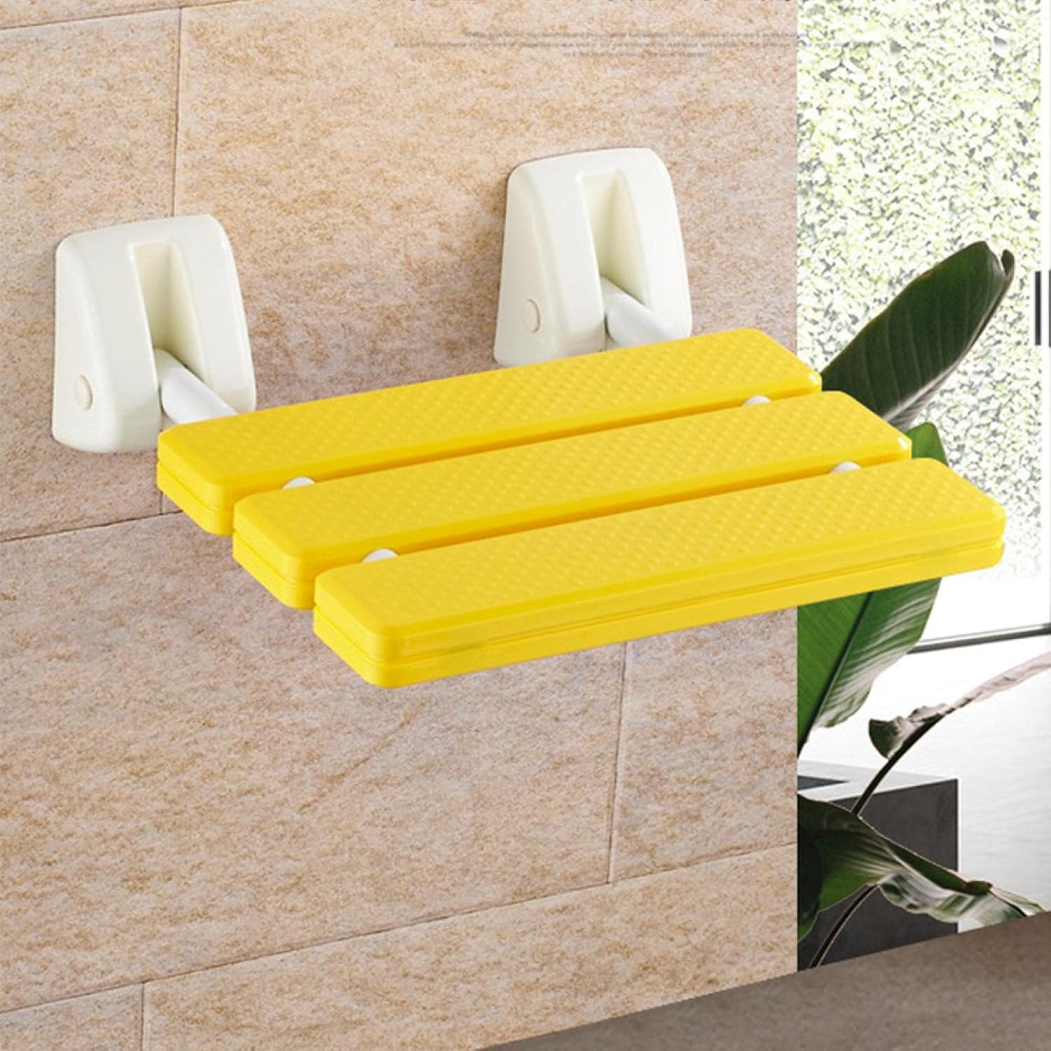 EKDJKK Bathroom Drop-Leaf Stool, Wall Mount Folding Bathroom Bench Anti -Slip Chair Bench Folding Seat for Bath Toilet Hotel(Yellow) : Health & Household