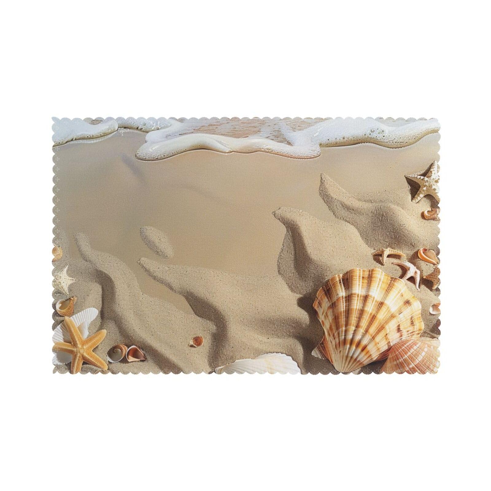 Beach Sea Shell Sand Printed Placemat Heat Resistant Place Mats Set of 6 PCS Washable Kitchen Table Mats, 12x18 Inch