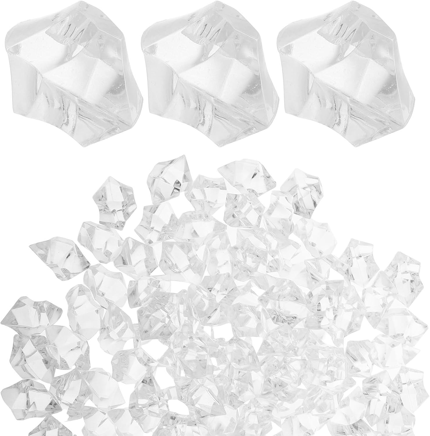 Uonlytech 200 Pcs Realistic Plastic Ice Cubes with Unique Irregular Shape, Easy to Clean and Reusable Fake Ice Rocks for Fish Tank and Vase Fillers Home Decor