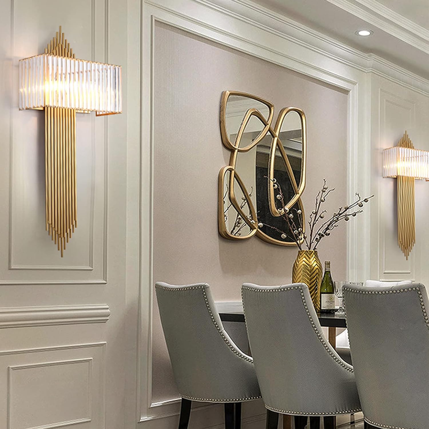 Gold Crystal Glass Wall Lamp Modern Creativity Irregular Metal Wall Sconce Wall-Mounted Decorative Wall Light for Bedroom Living Room E12x2