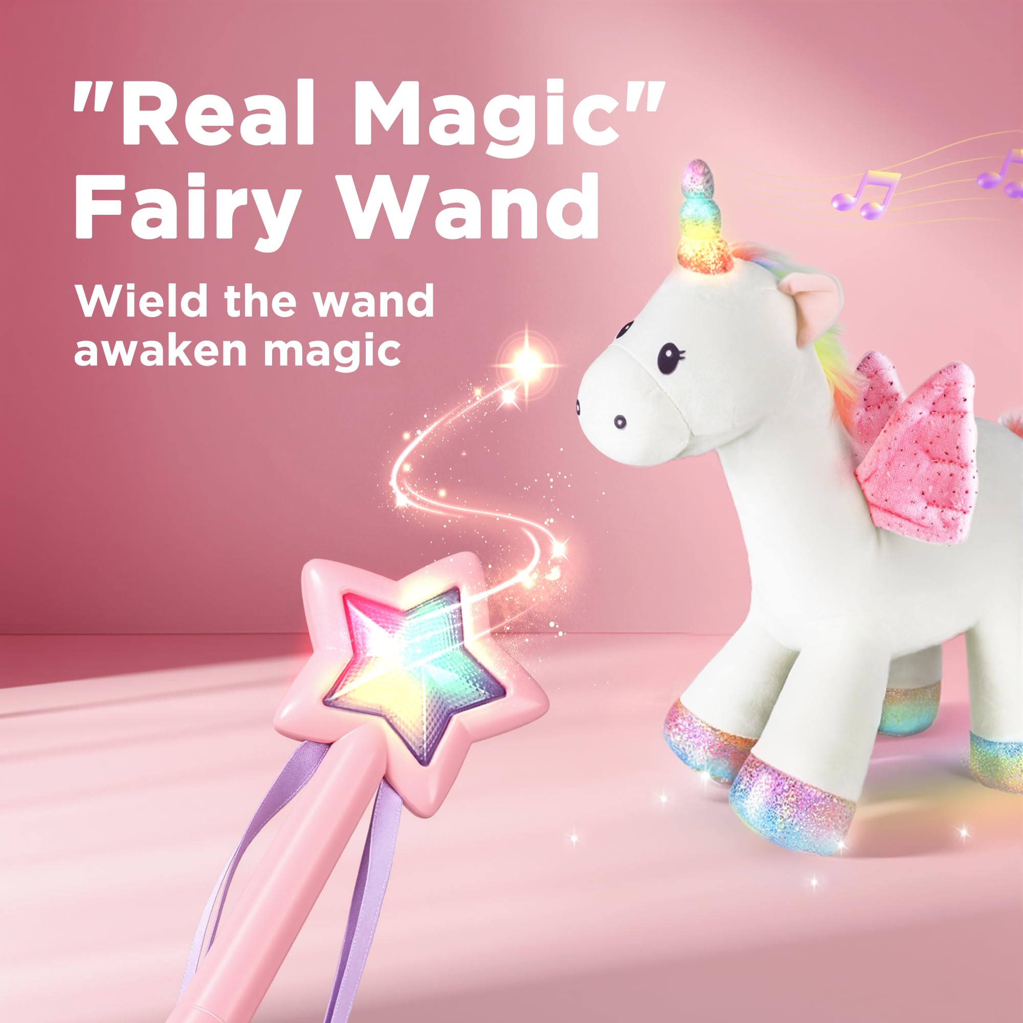 iPlay, iLearn Plush Magic Unicorn Toy W/Remote Control Fairy Magical Wand, Girl Music Unicorn Stuffed Animal W/LED Light Sound, Interactive Birthday Gift 18 24 Month Baby Toddler 2 3 4 5 6 7 Year Kid