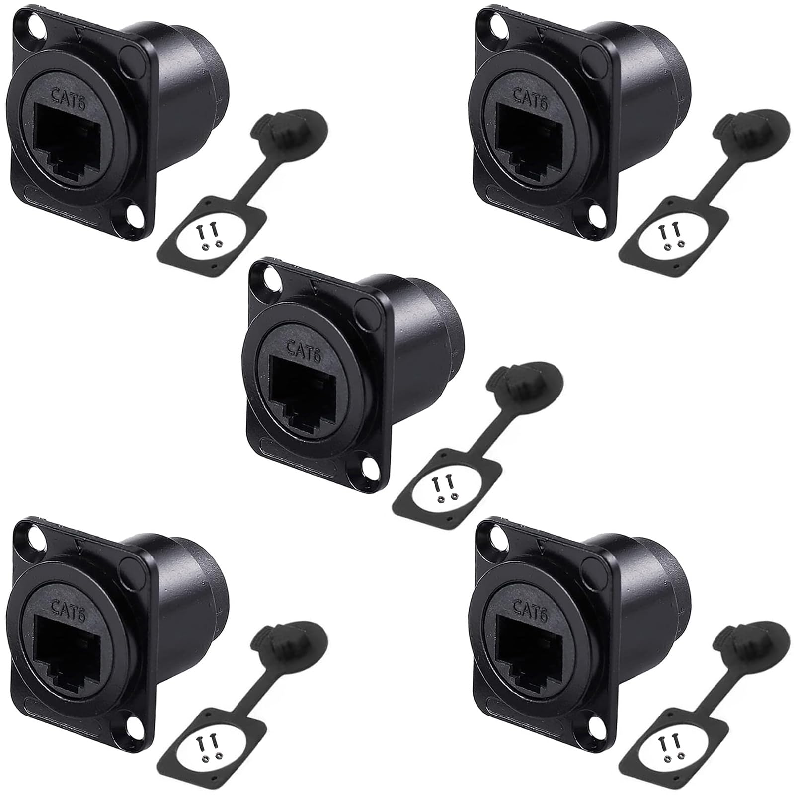 PENGLIN 5PCS Connecteur RJ45 CAT6 Panneau,RJ45 CAT6 Ethernet Femelle vers Femelle Adaptateur, D-Type CAT6 8P8C Ethernet LAN Coupleur avec Capuchon Anti-poussière étanche
