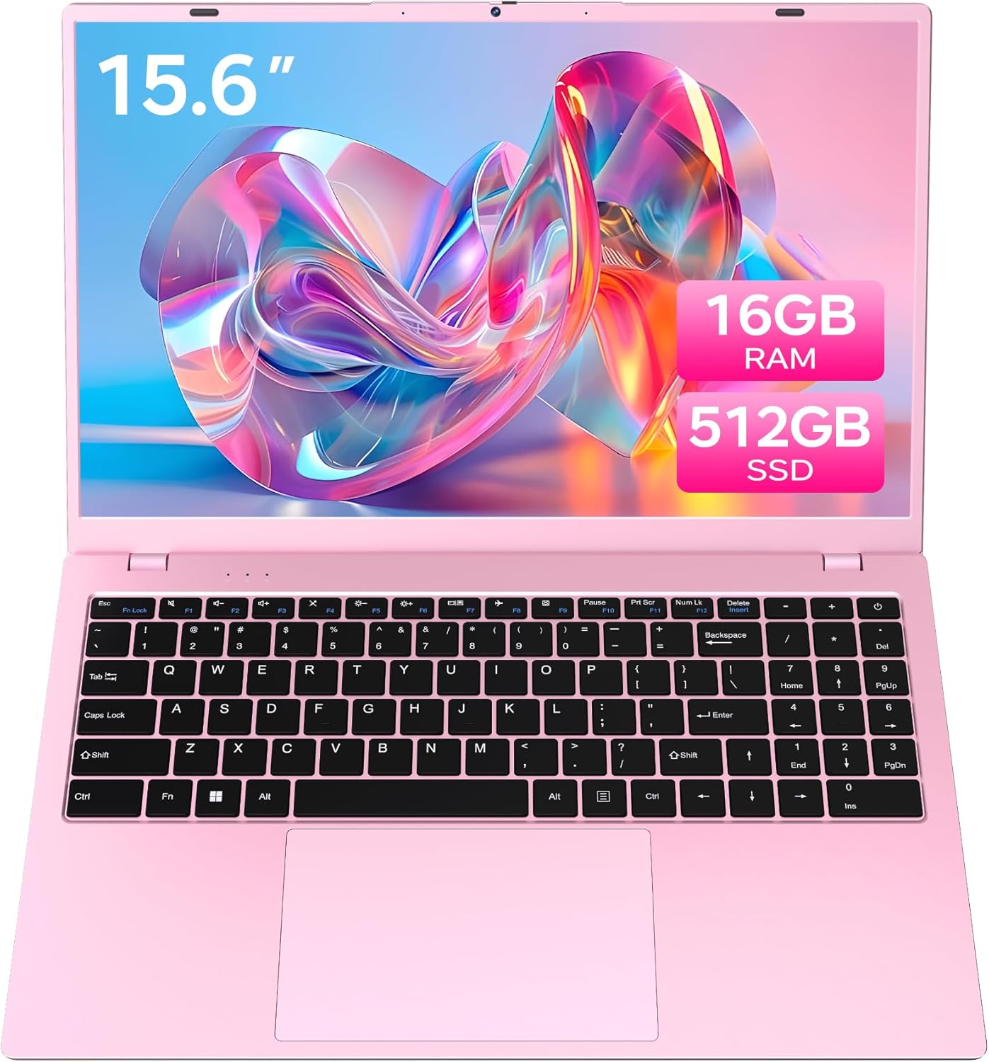 Pink Laptop, 16GB RAM 512GB SSD Laptops with Pentium Gold 6500Y (Up to 3.4GHz), 15.6 inch FHD IPS Screen, Type-c, USB3.2, BT5.2, WiFi5, Laptop Computer Good for Business and Student