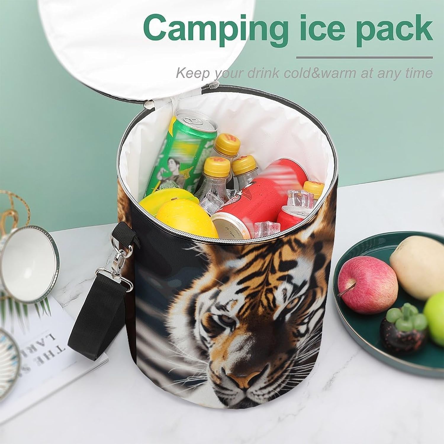 Wild Animal Tiger Lunch Bag 15L, Insulated Picnic Basket with Leakproof Design - Large Cooler Tote for Camping, Beach, Hiking & Groceries