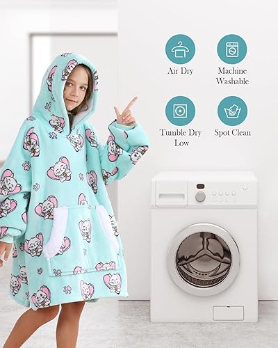 Miniatura 5 de Topblan Manta con capucha para niños, manta gruesa y cálida de sherpa con capucha grande y bolsillo grande, manta cálida con capucha para interiores