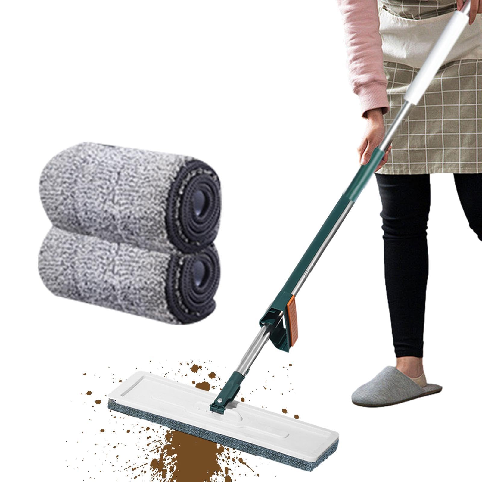 Mopa Plana húmeda y Seca, Juego de fregona compacta para Piso de | madera dura, trapeadores absorbentes de agua con 2 almohadillas de repuesto para en seco y húmedo