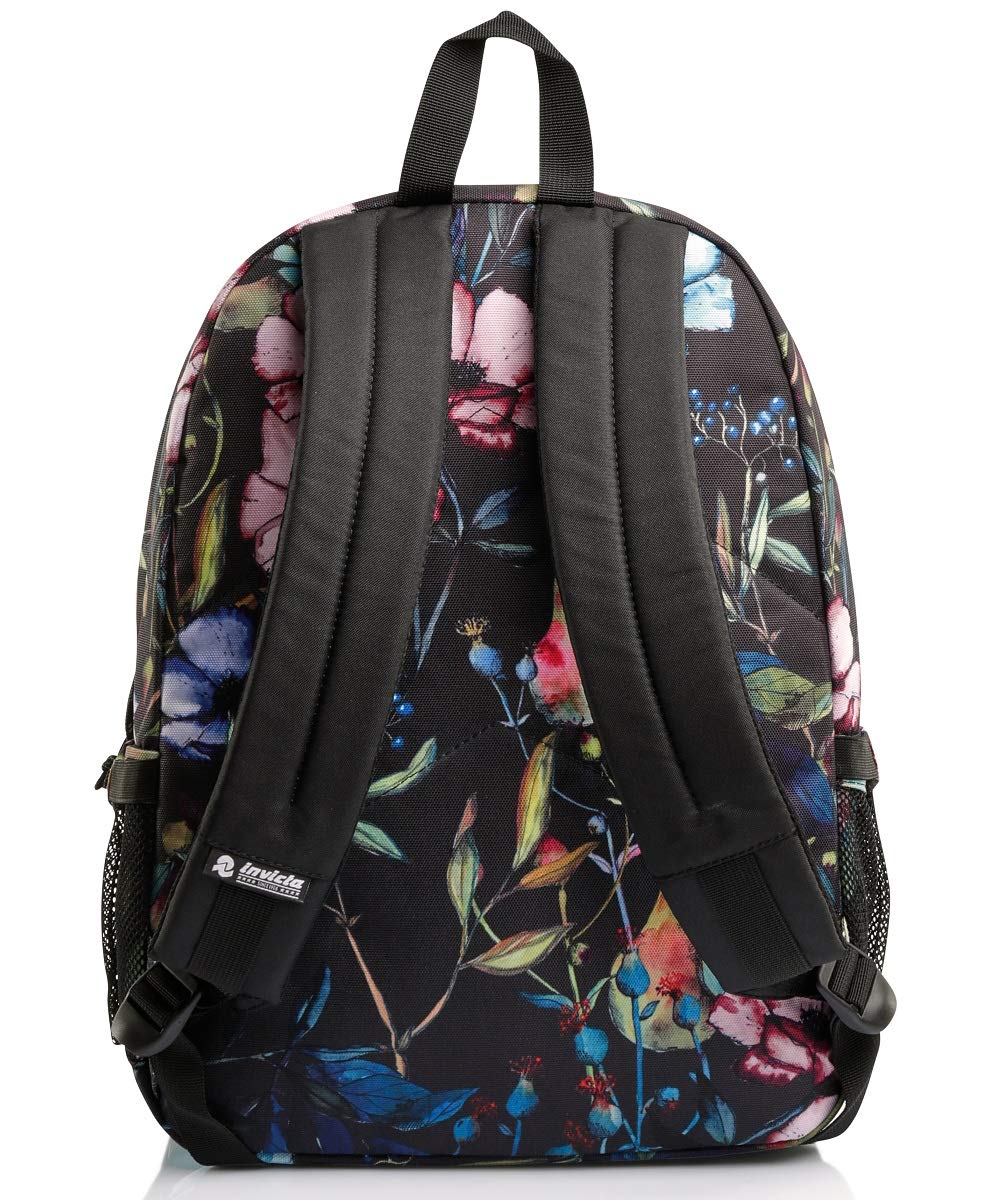 Invicta Jelek Zaino Scuola Media Ragazza, Scuola Elementare, Scomparto PC, Tasca Borraccia, nero fiori