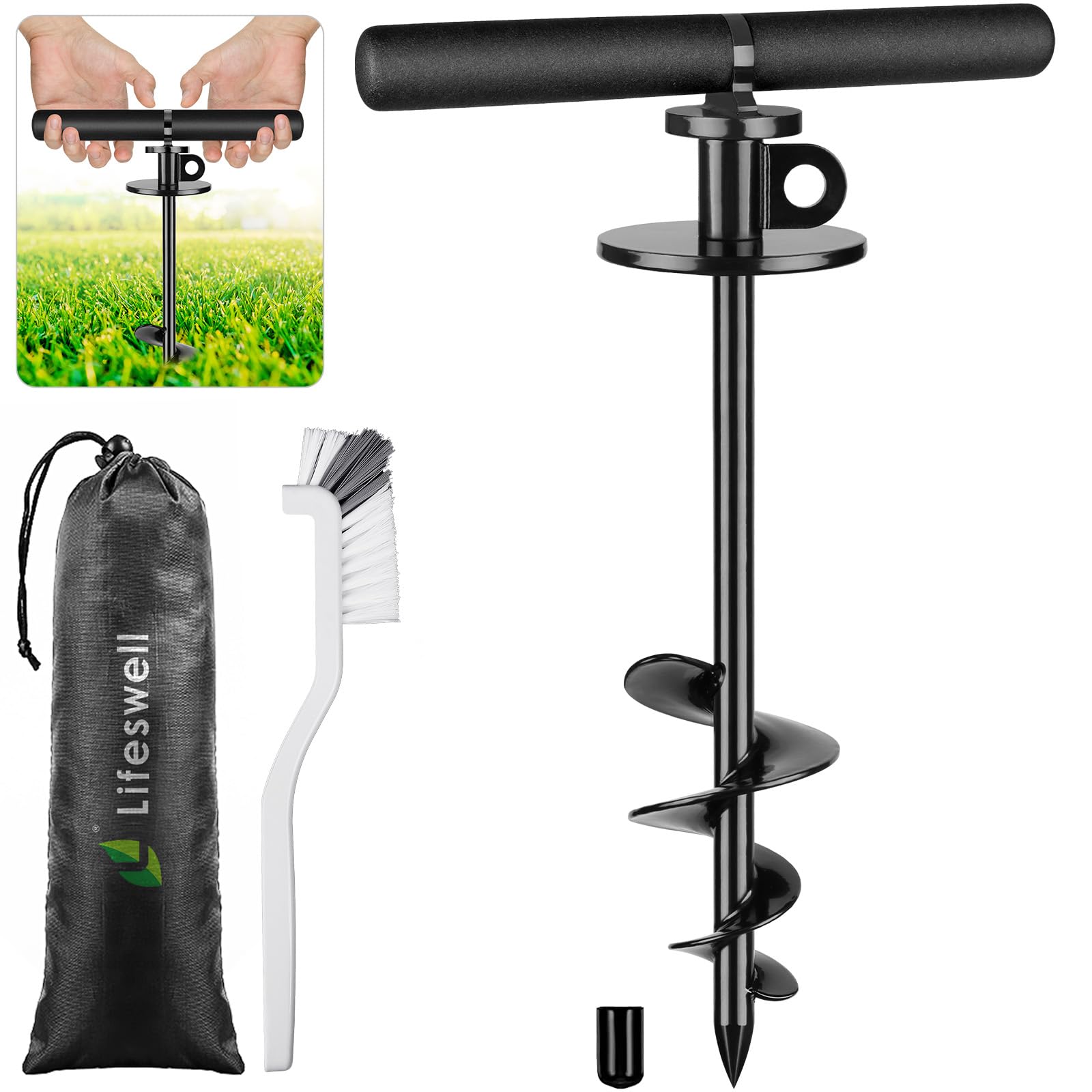 Lifeswell Dog Anchor, 15 Inch Heavy Duty Alloy Steel Pet Tie Out Stake, Black, for Medium to Large Dogs up to 220lbs
