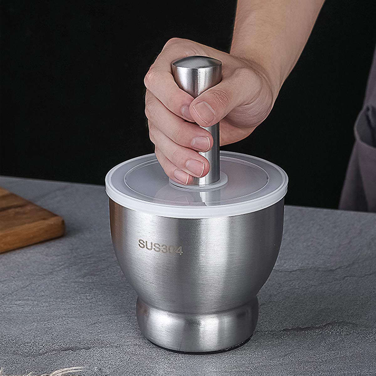 KAUNOPILIS® Thickened stainless steel garlic press garlic masher garlic mashed garlic jar medicine bowl crushed pestle mortar medicine mortar grinder 3