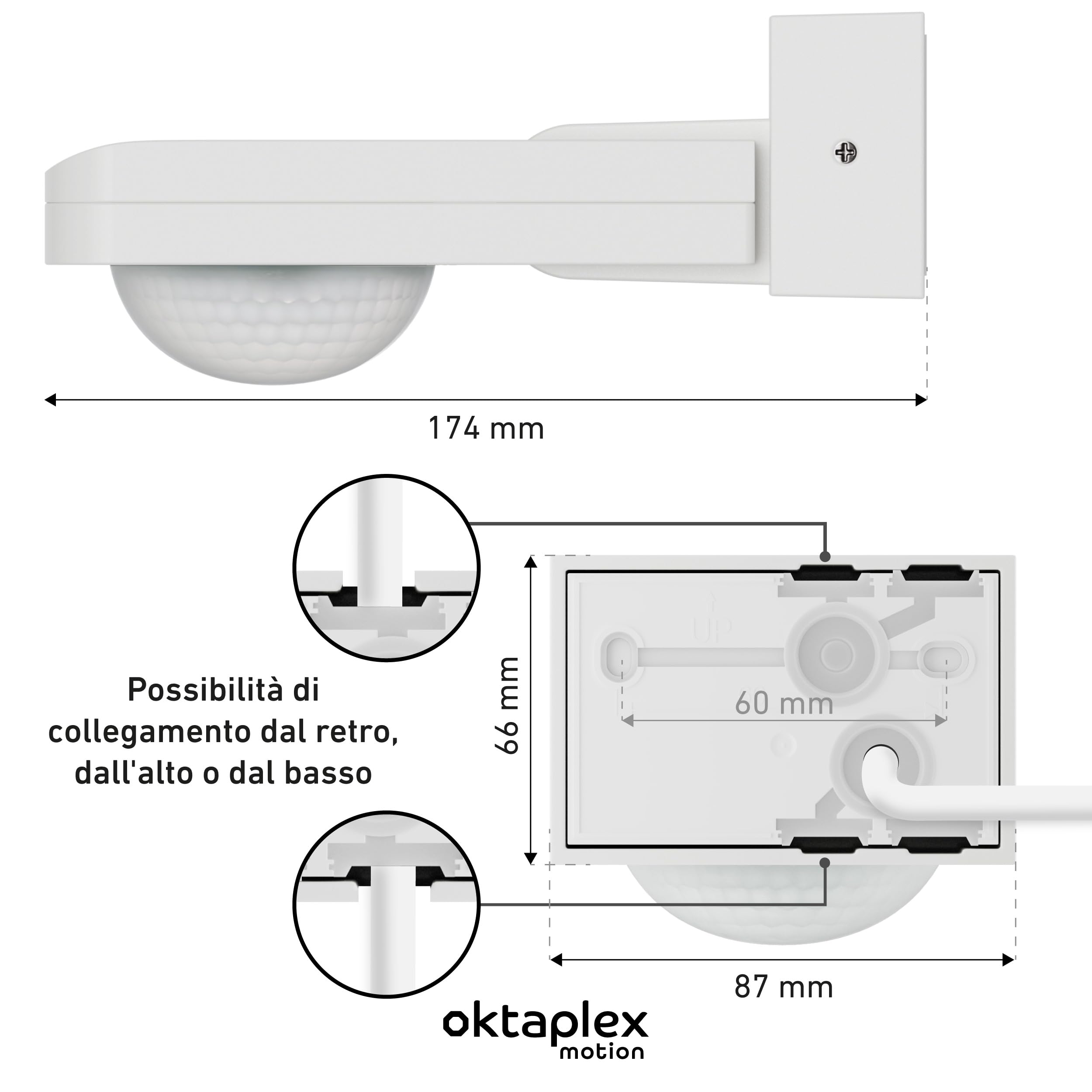 Oktaplex Tea set da 2 sensori di movimento per esterni Bianco 9 m | Sensore di movimento da superficie orientabile 360 ​​gradi 9 m IP65 230 V per soffitto e parete