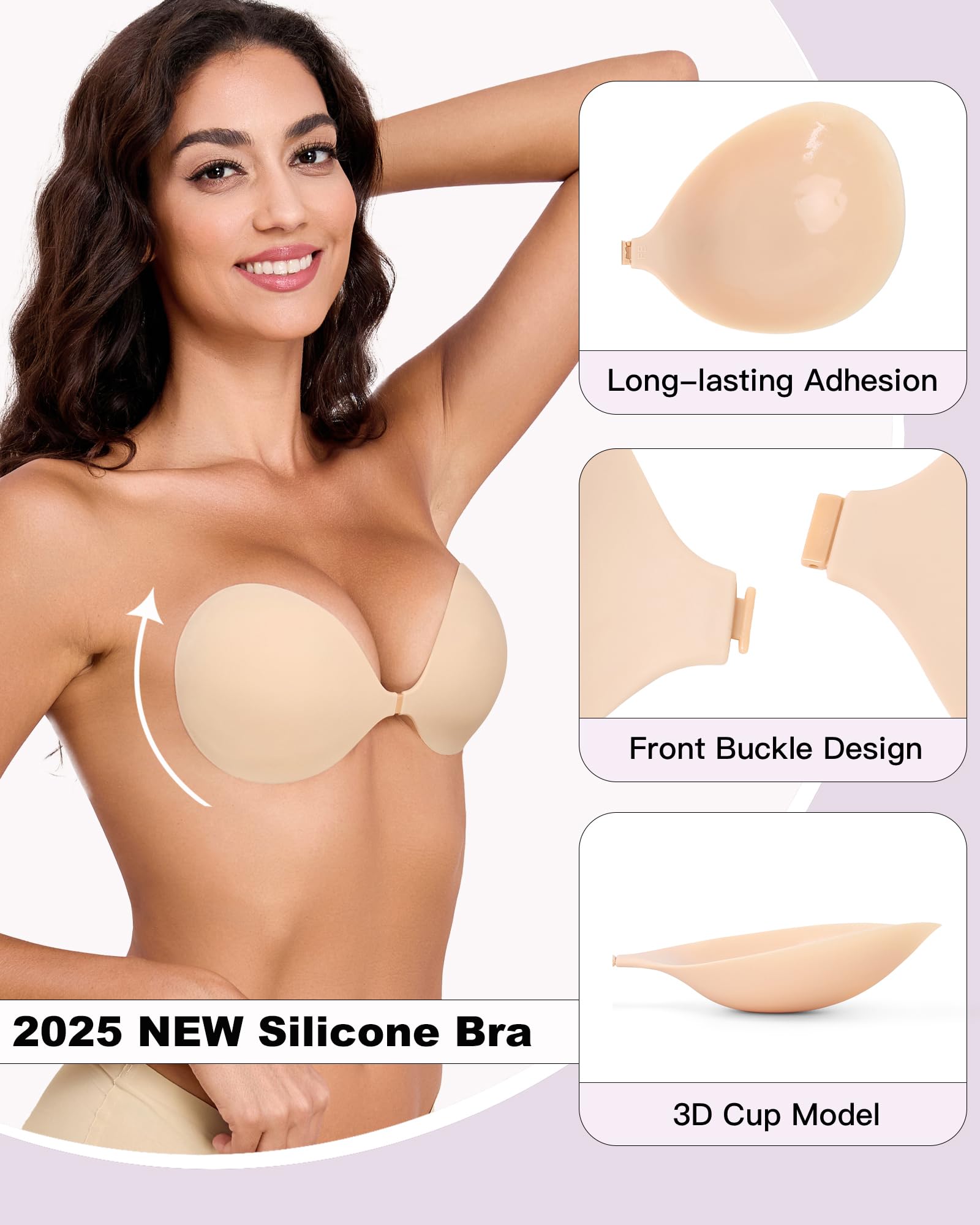 MITALOO Seamless Adhesive Bra Sticky Strapless Invisible Push up Bras Silicone Backless Nipple Cover for Women