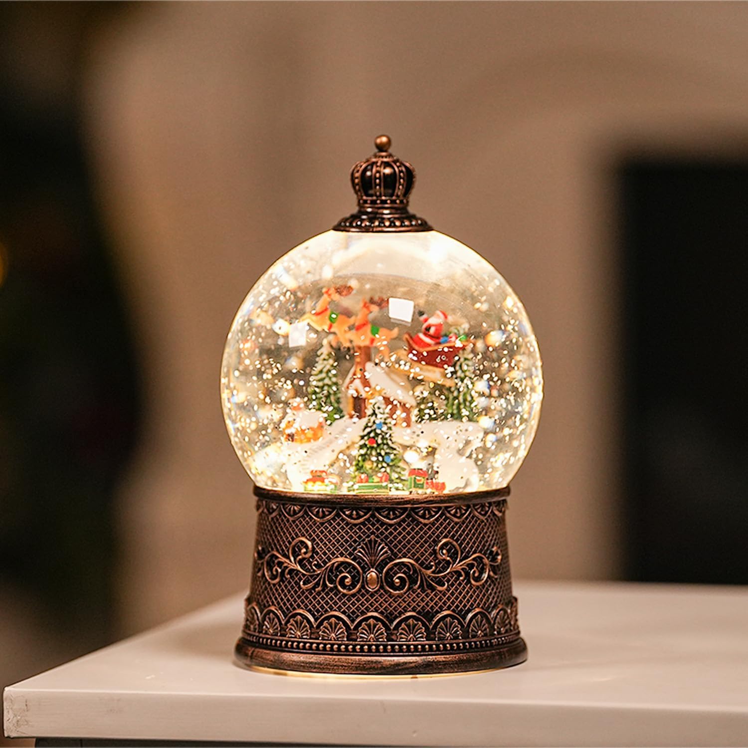 Snow Globe Christmas with Elk, Lighted Christmas Snow Globes with Timer, Swirling Musical Glittering Snowglobe Lantern for Decorations(SnowTrain Elk) - Image 7