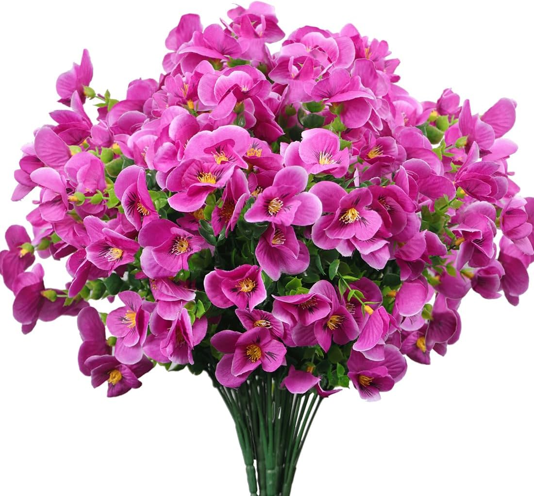 24 Bundles Artificial Orchid Flowers, Fake Artificial Greenery UV Resistant No Fade Faux Plastic Flower for Wedding Bridal Bouquet Indoor Outdoor Home Garden Kitchen Office Table Vase(Pink)