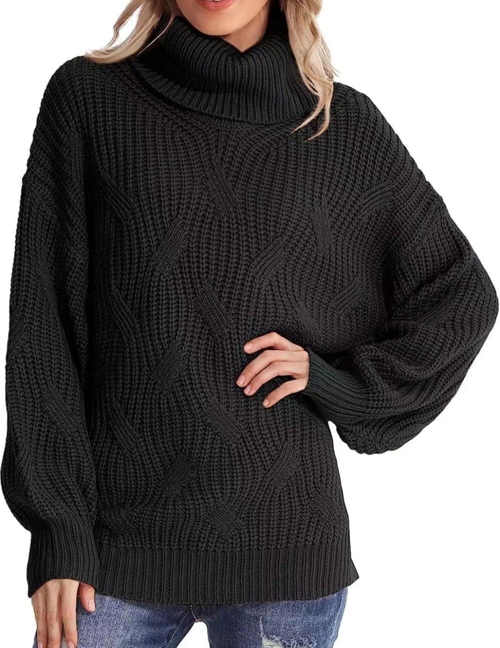 Langarm Oberteile Für Damen, Rollkragenpullover Mit Zopfmuster, Lässige, Übergroße Pullover, Einfarbige Sweatshirts, Strickpullover, Lockerer Pullover, Pullover Für Mädchen Und Damen, S