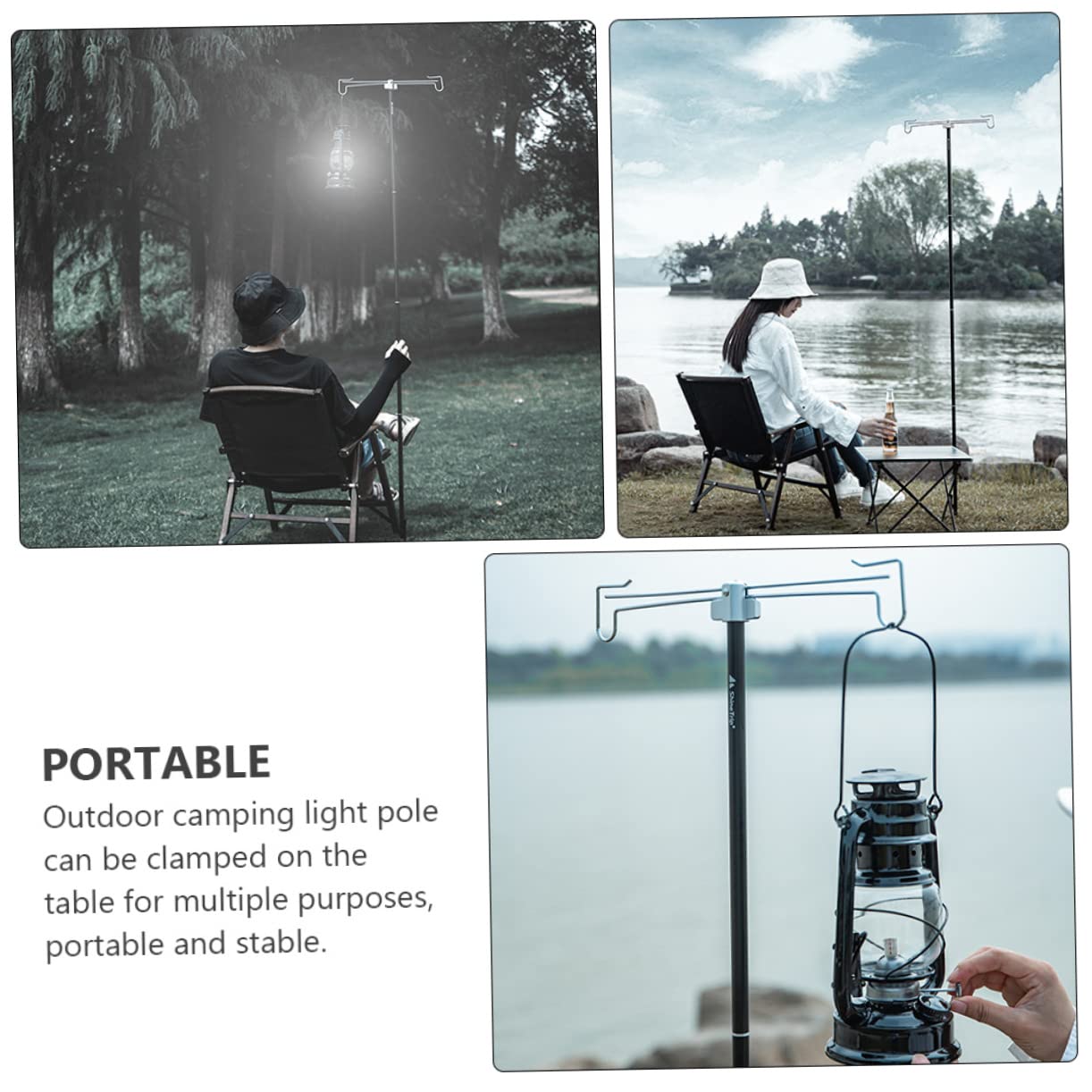 POPETPOP Doppelkopflichtstativ Led Laterne Lampenmast Im Freien Hängeregal Für Lampen Haken Zum Aufhängen Der Lampe Camping Lampenständer Außenlichtständer Aluminiumlegierung Black