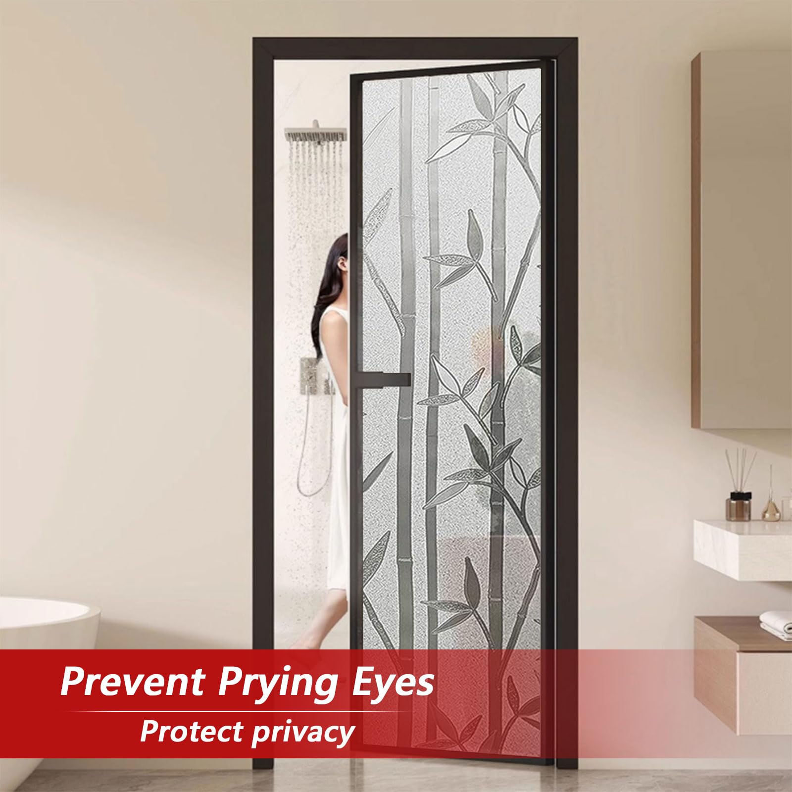 Pellicola Oscurante Vetri Finestre 80 x 350 cm Autoadesive Anti-Uv Elettrostatica Opaca Pellicola Privacy per Finestre per Casa Ufficio Bagno, Bamboo