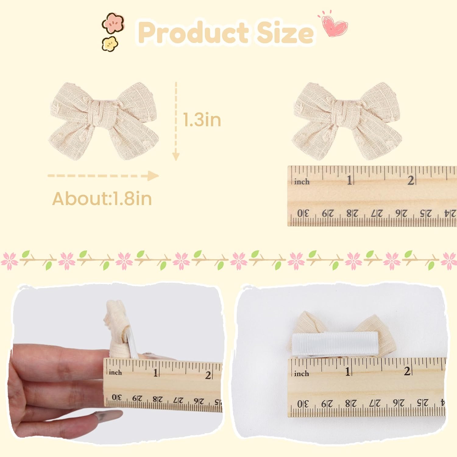 CÉLLOT 10 Pieces 1.75inch Girls Hair Bows Linen Fabric Bows Alligator Clips Hair Accessories for Baby Toddlers and Infants（5 Pairs Khaki Mini Bow）