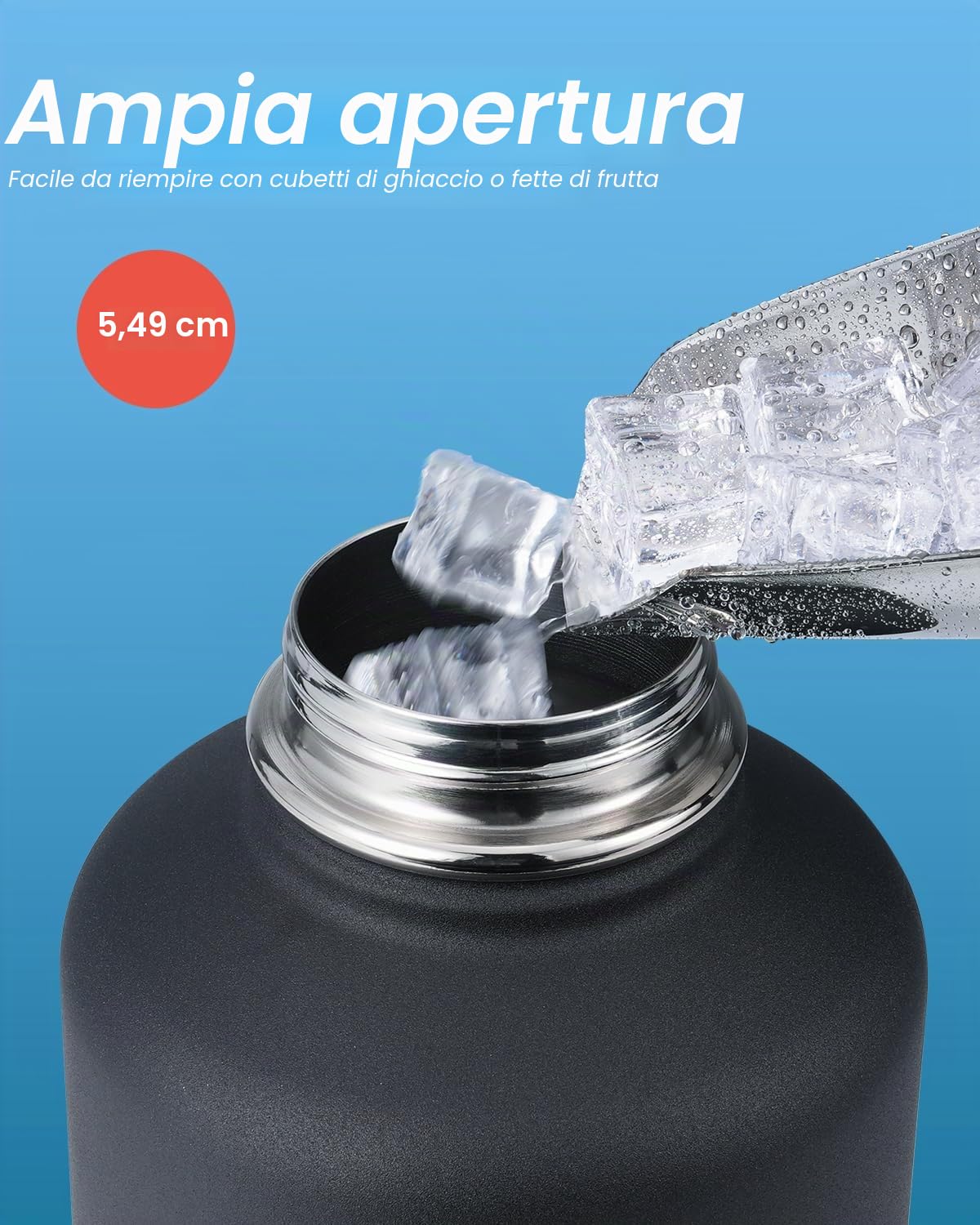 Coolflask Bottiglia D'acqua Isolata 2L con Cannuccia e 3 Coperchi - Doppia Parete Sottovuoto a Prova di Perdite per Freddo e Caldo, Nero