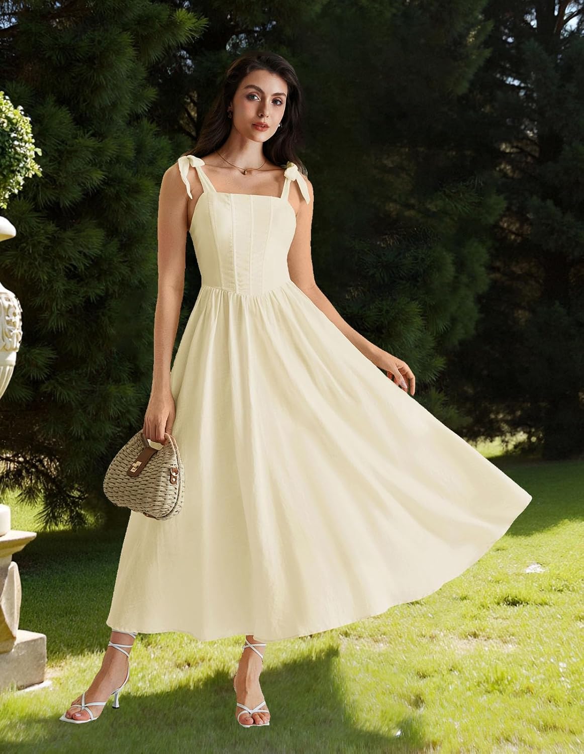 Scarlet Darkness Women Renaissance Corset Dress Square Neck Cottagecore Fishbone Sundress - Image 3