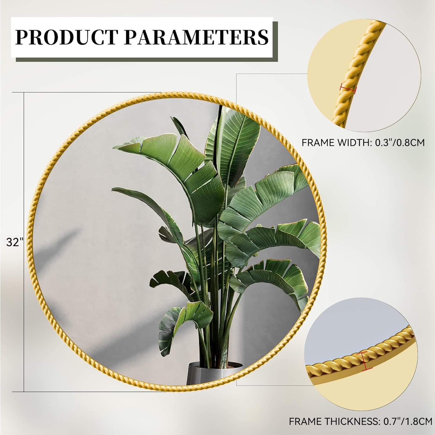 PROHOMEWARE Gold Round Bathroom Mirrors, 32 inch Circle Wall Mounted Hanging Mirror for Entryway, Living Room, Hallway, Bathroom, Bedroom