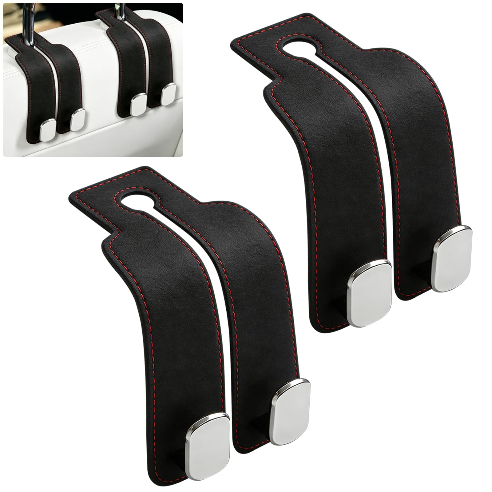 Ggttnrt Black 2Pcs Car Bag Hooks, Leather Car Headrest Hooks, Multifunctional Car Seat Organiser Hooks, Universal Rear Seat Hook, Durable Car Bag Holder For Hanging Bags, Purses, Handbags, Grocery Bags, Coats
