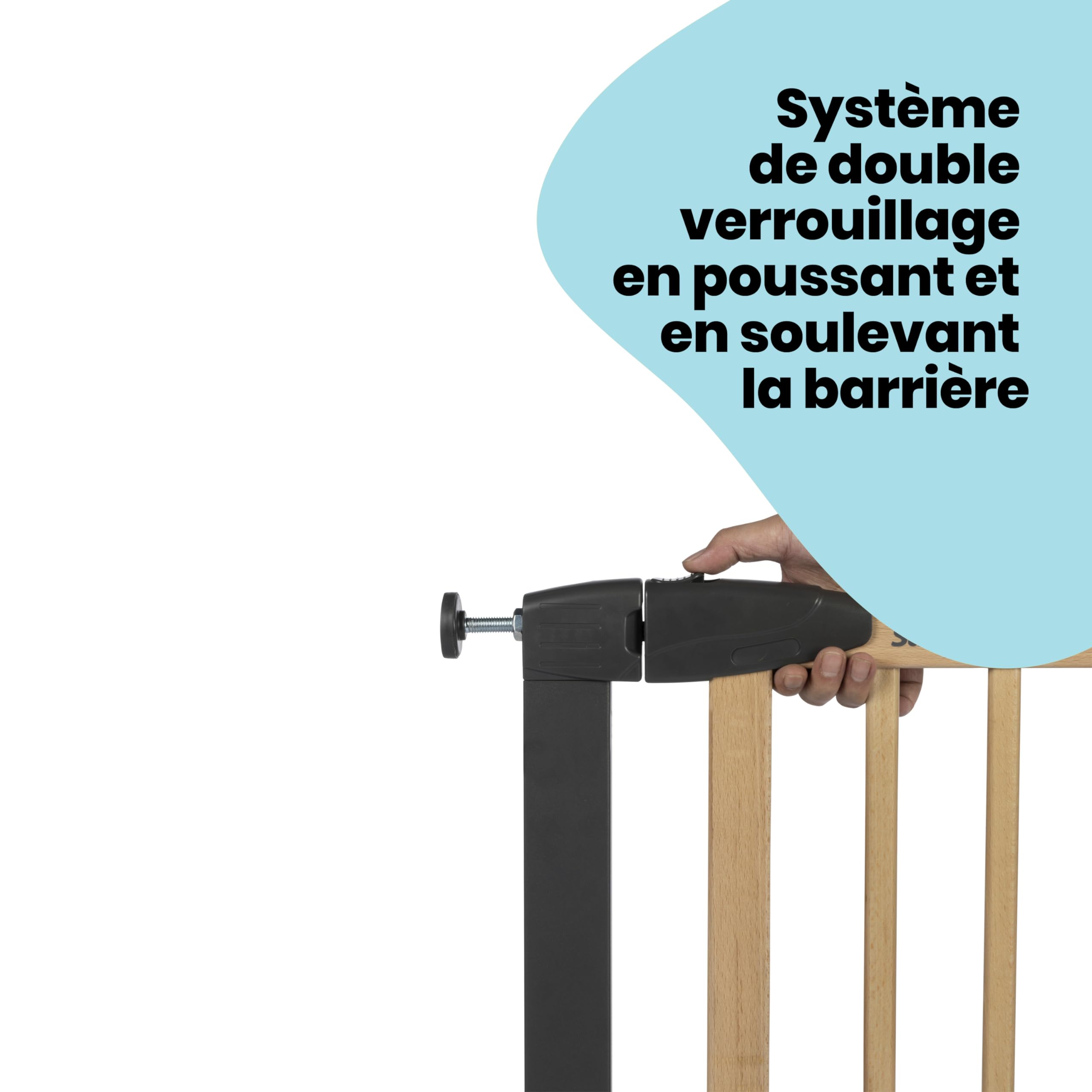Safety 1st Simply Close Barrière de sécurité Enfant Bois, à Pression, 73-80 cm (Max. 94cm), sans vis ni perçage, Ouverture d'une Main, Double Verrouillage, barrière escalier Enfant, Bois et Graphite