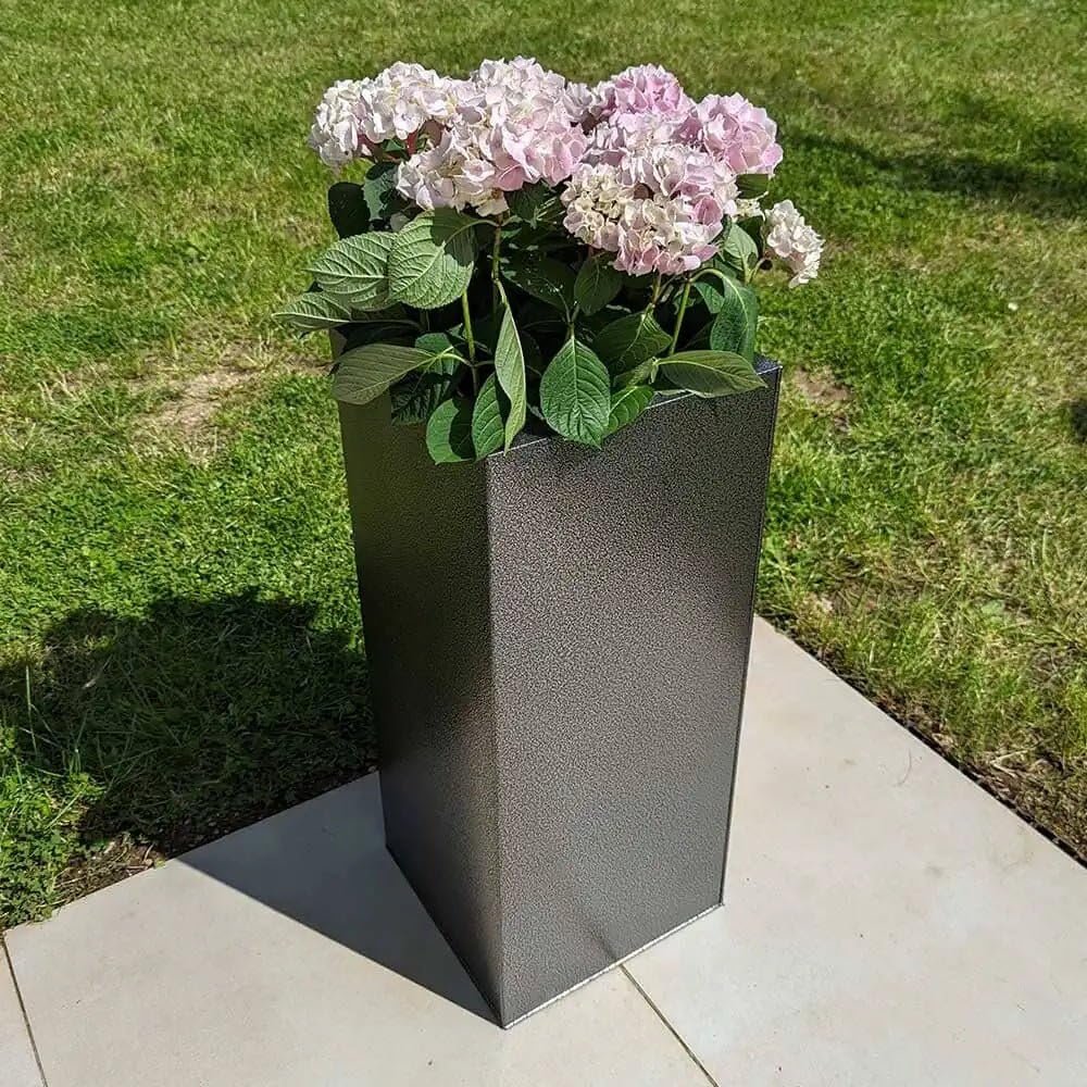 Tulipy Zinc Galvanised Tall Square Planter | No Assembly Needed | Lightweight (Silver & Black, L32cm x W32cm x H75cm)