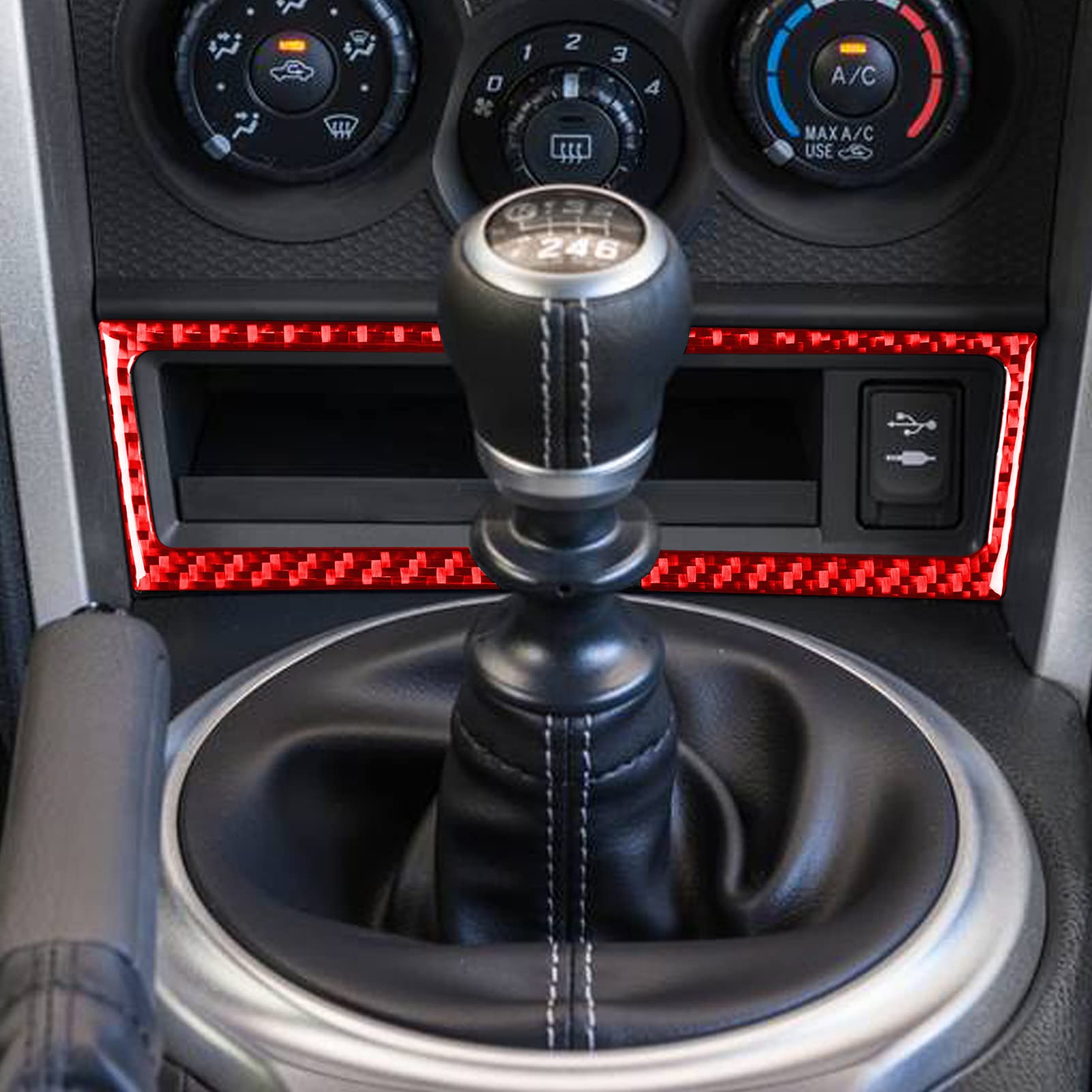 Car Decals Storage Box Glove Box Trim Stickers Interior Compatible with Scion FR-S 2013 2014 2015 2016 / Toyota 86 2017 2018 2019 2020 Red Real Carbon Fiber Accessories