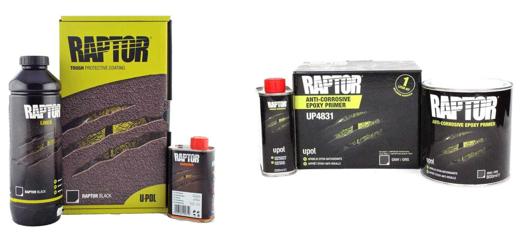 U-Pol Black Raptor Liner Kit 1L Urethene Truck Coating & 1L Epoxy Primer Kit