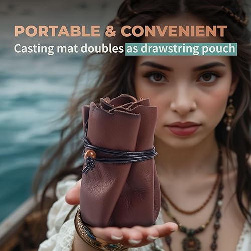 Miniatura 3 de Juego de adivinación de runas vikingas con piezas de piedra runa de Futhark de hueso genuino y alfombrilla de adivinación de cuero prémium