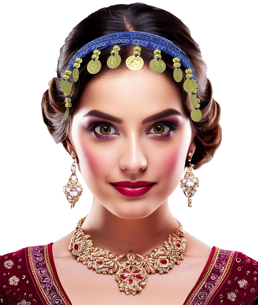 FIESTAS GUIRCA | Dark Blue Coin Headband (One Size) - Accessory for Princess, Gypsy and Fortune Teller Fancy Dress - Ideal for Carnival, Parties and Celebrations - Adult Women - Dark Blue โ image 1