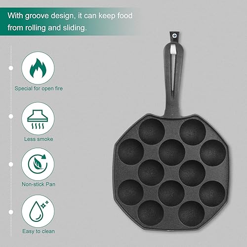 Miniatura 6 de Takoyaki - Sartén antiadherente de hierro fundido para pulpos, panqueques, albóndigas y postres de tamaño de bocado, 11.41 x 7.08 x 1.37 pulgadas
