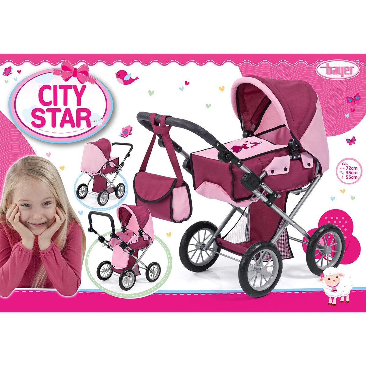 Bayer Design 13614AA wózek dla lalek City Star, bordowy/miękki różowy