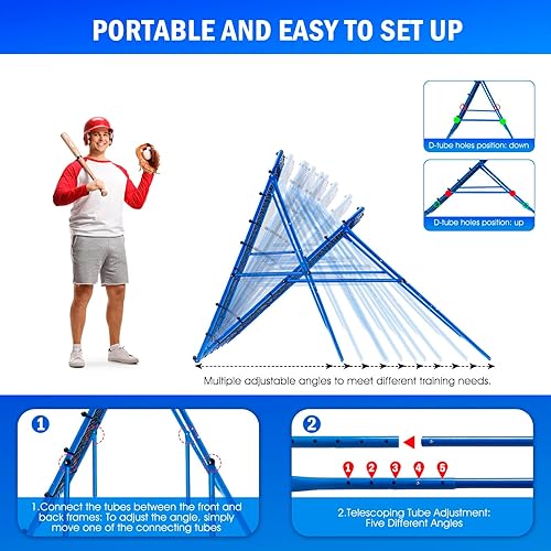 Miniatura 2 de Red de rebote de lanzamiento de béisbol, objetivo de bateo de 9 hoyos, redes de entrenamiento de softbol con zona de ataque, 2 redes de