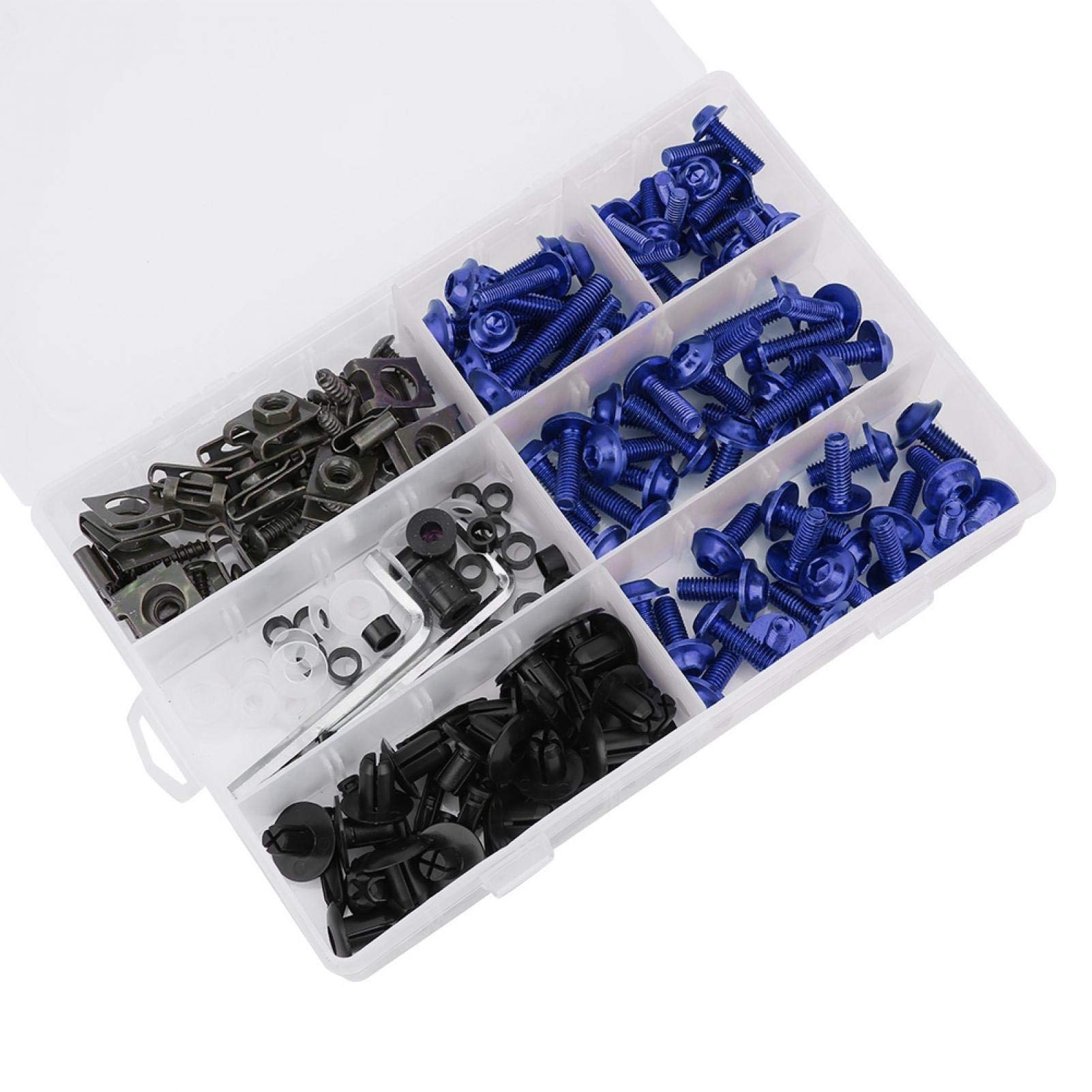 Kit Pernos Carenado Motocicleta, Juego 198 Piezas Tornillos M5 M6 Parabrisas Sujetadores Coloridos Aluminio para Montaje Carenas Motos