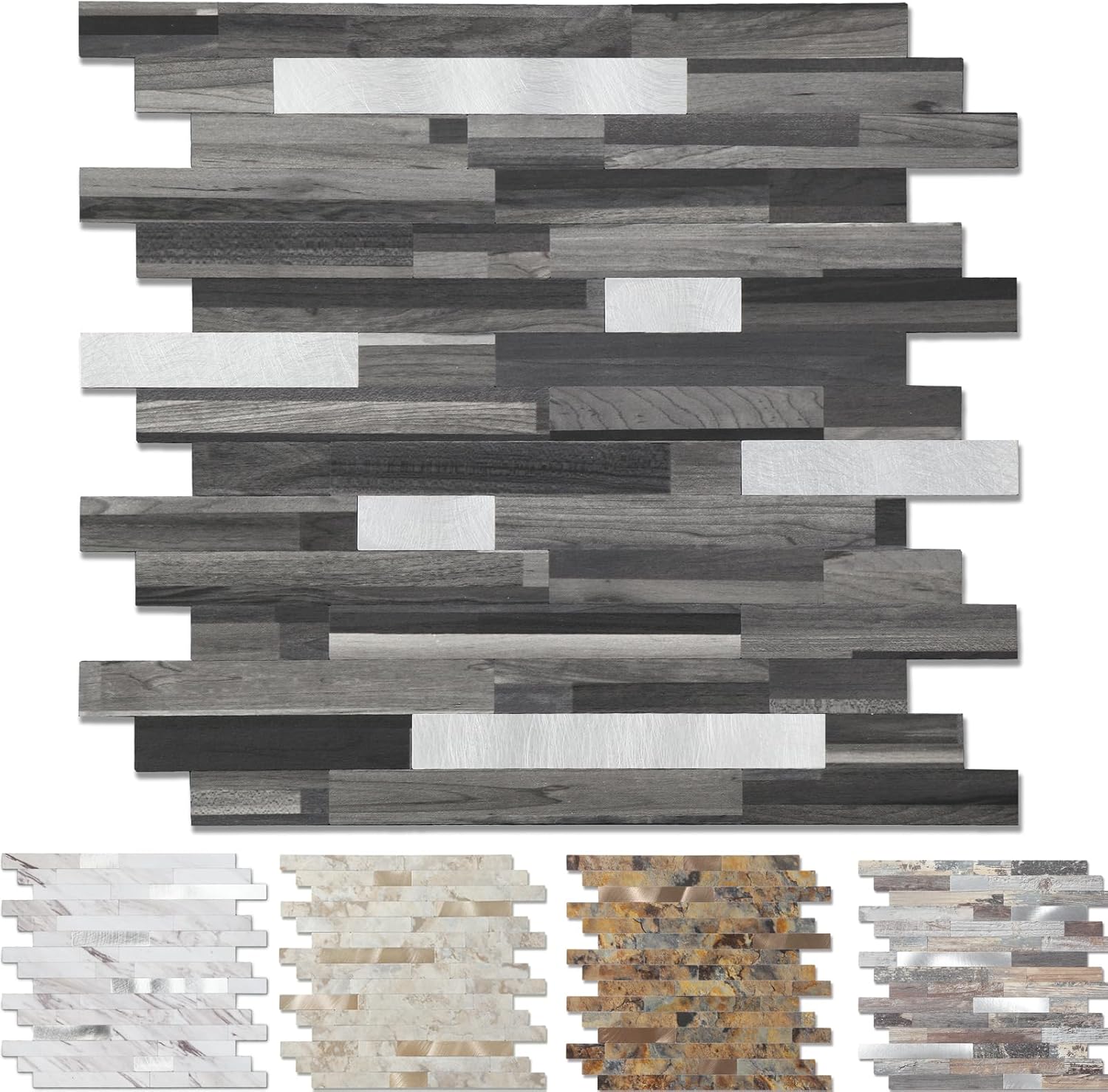 Yipscazo Peel & Stick Stone Wood Tile Backsplash 12" x 12"