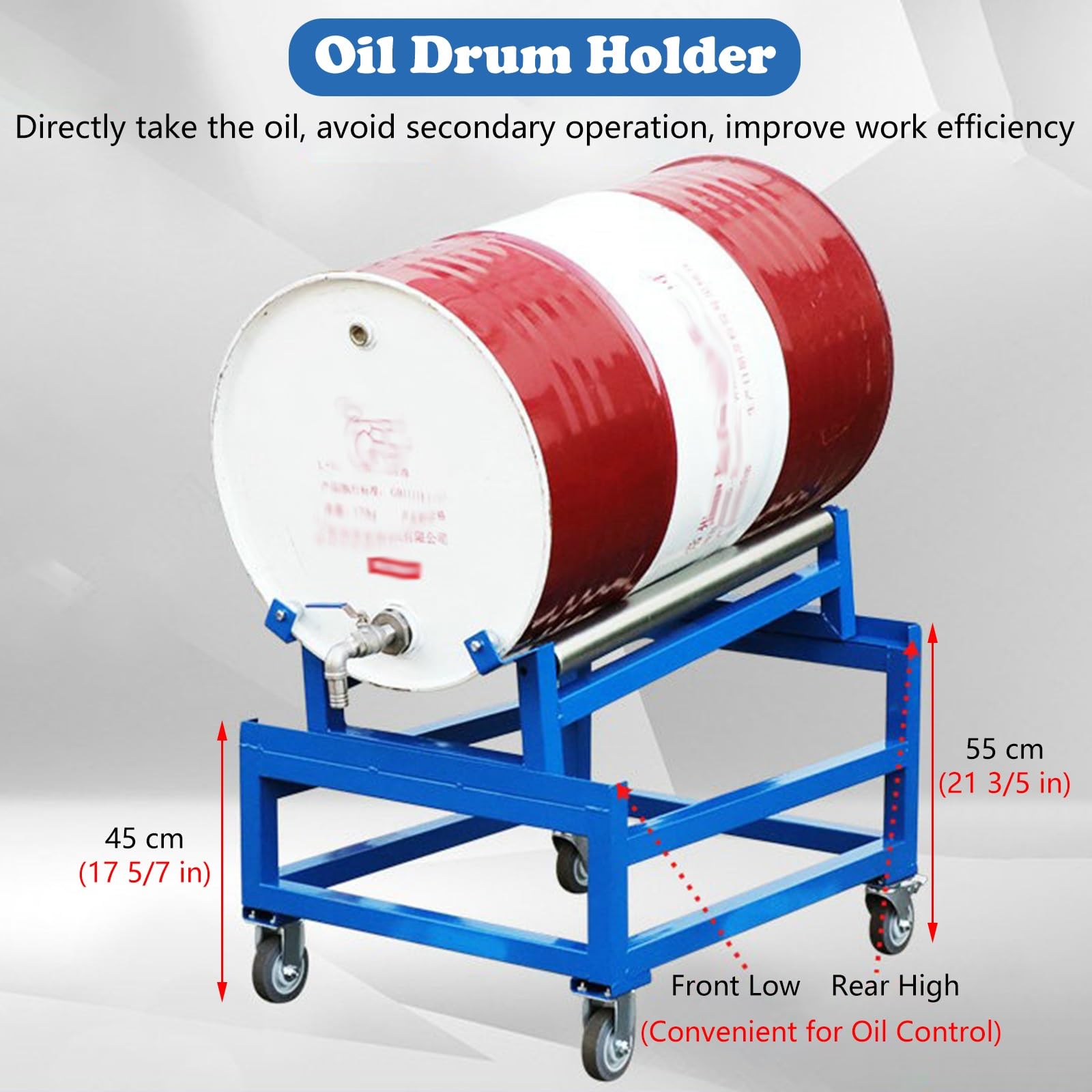 RENLXFI Heavy Duty Oil Drums Rack, Blue Movable Tilting Drum Stand for 1 Oil Drum, Barrel Storage Holder for Workshop/Factory/Garage/Warehouse, 1100Lbs/500kg Load Capacity