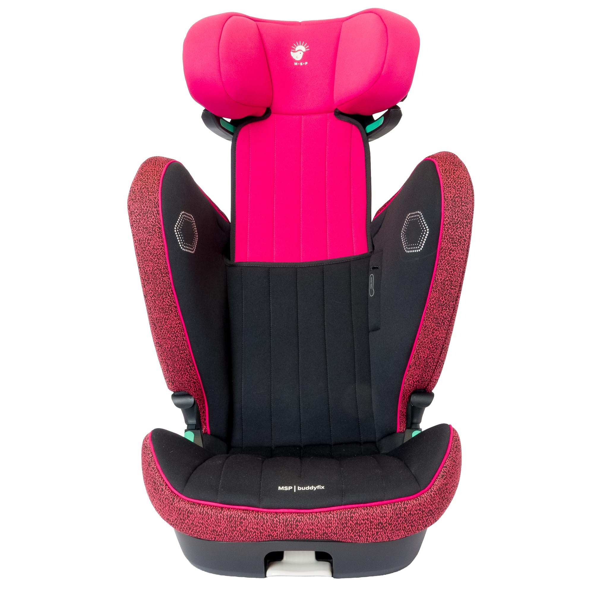 buddyfix Kindersitz 15-36 kg, 100-150 cm, ab 3 Jahre, Pink/Schwarz | Sitzerhöhung Auto Kinder mit Rückenlehne, für Autos mit und ohne Isofix, mitwachsend, UN R129, MSP, Moin Spatz Products