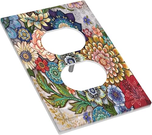 Miniatura 3 de Placa frontal eléctrica de 1 banda para interruptor de luz dúplex con diseño floral bohemio brillante, placa frontal decorativa de tamaño estándar