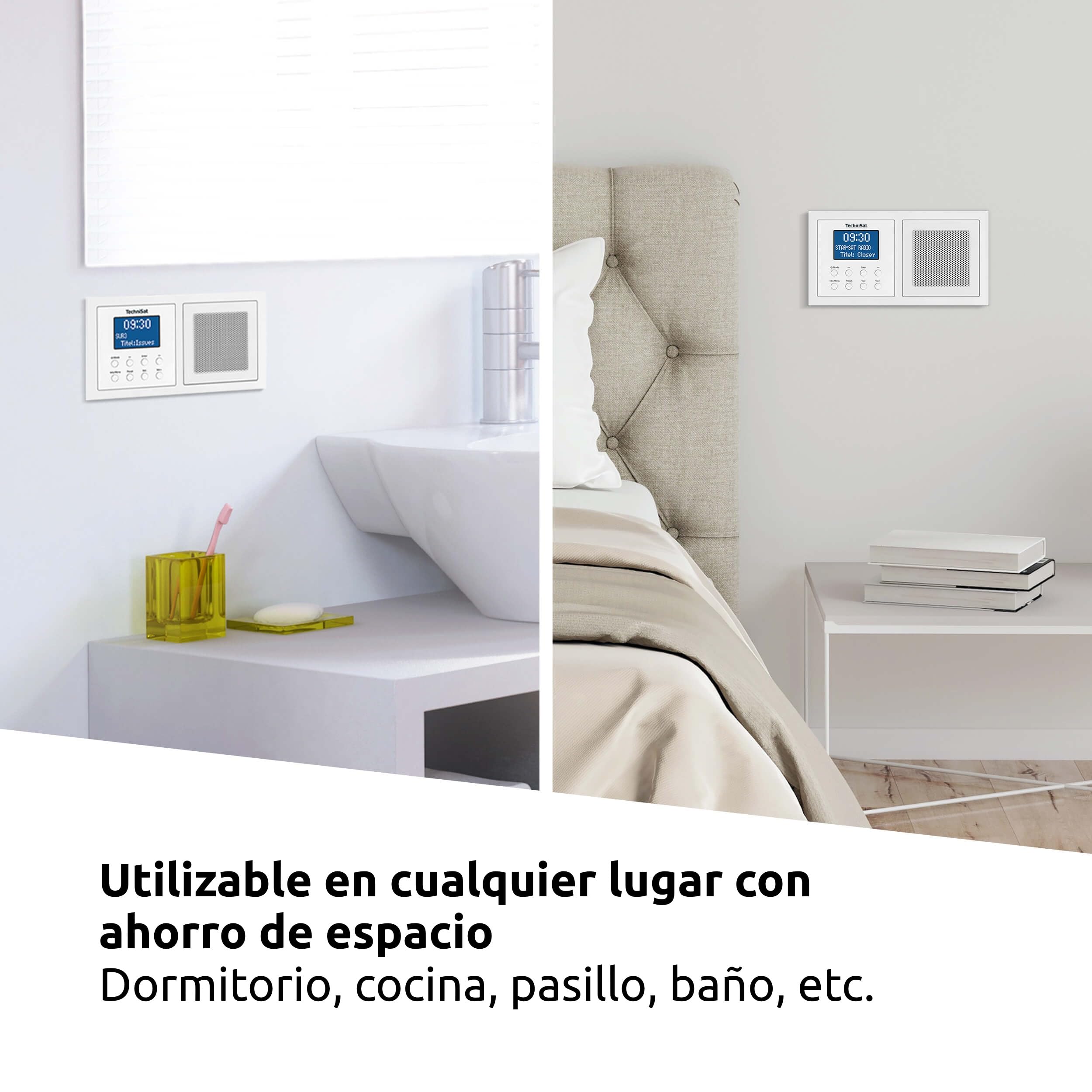 TechniSat DIGITRADIO UP 1 - Radio Dab+ Empotrable para su Instalación en Enchufes Dobles (Dab, FM, Bluetooth, Pantalla LCD Regulable, Despertador, Temporizador para Dormir, 2 Vatios RMS) Blanco