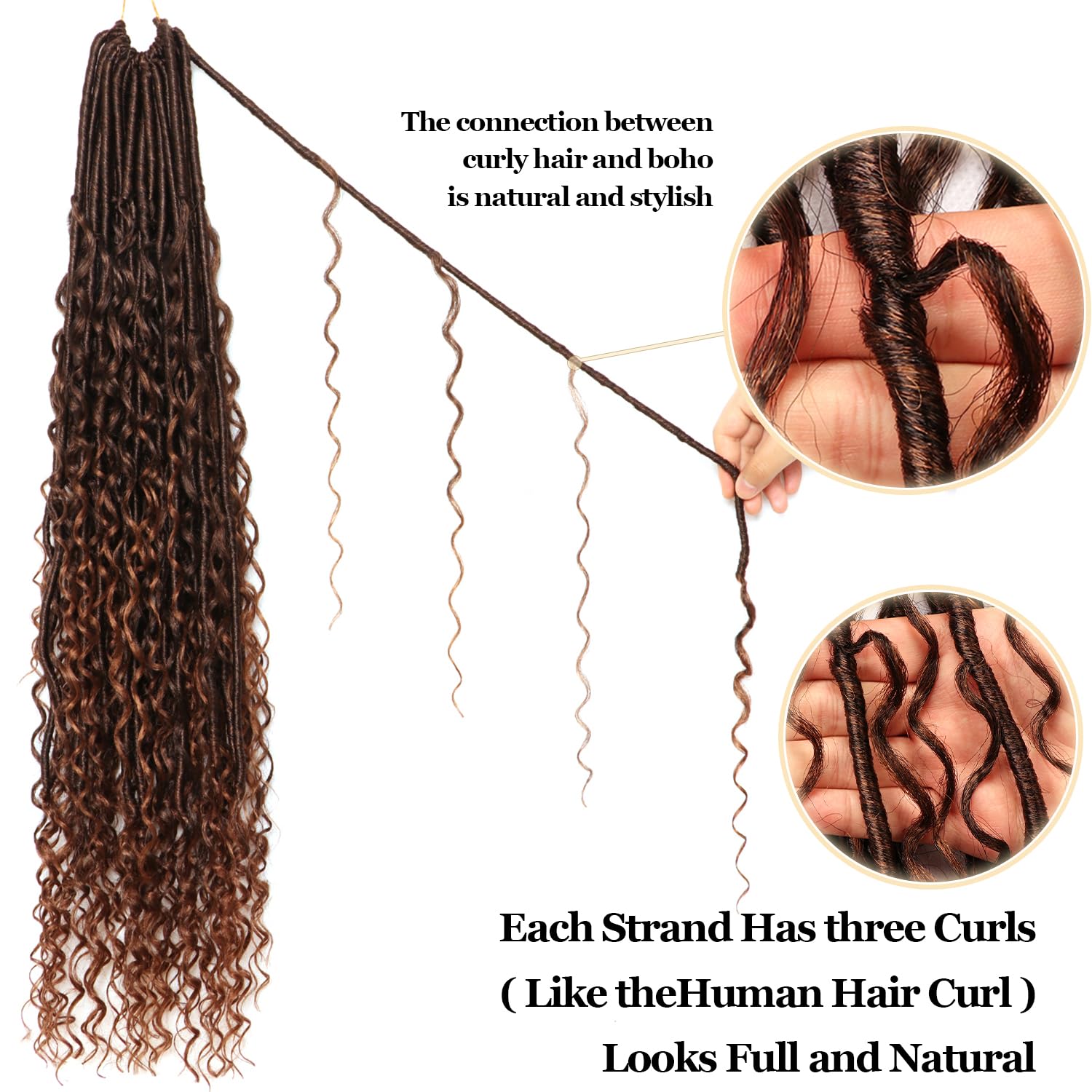 Goddess Faux Locs Crochet Hair, Pre-Looped Synthetic Curly Locs, 8 Packs