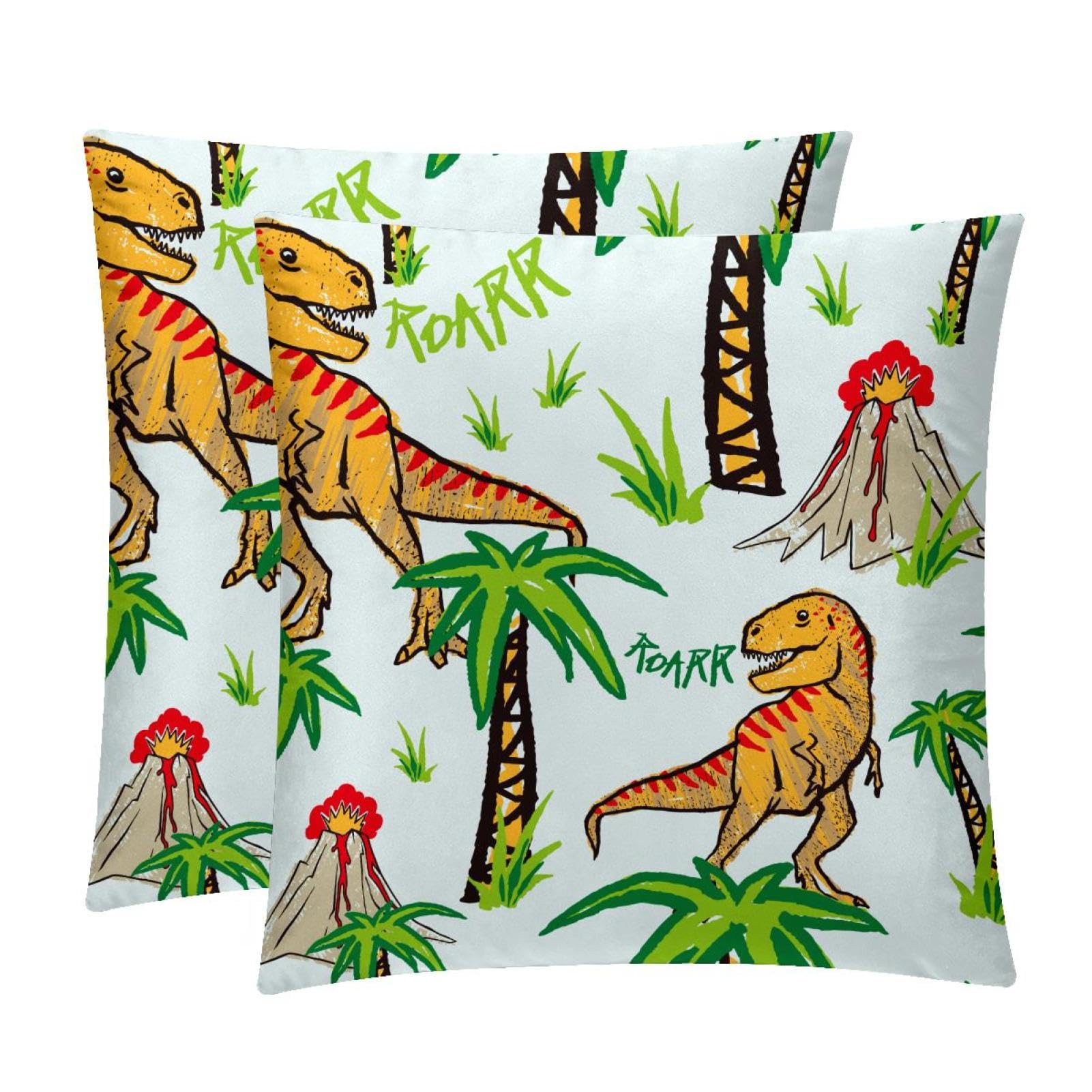 TDGKPZ Dinosaur Throw Pillow Cases 2 Pack Pillowcases Zipper Cushion Covers For Bedroom Living Room 45x45cm