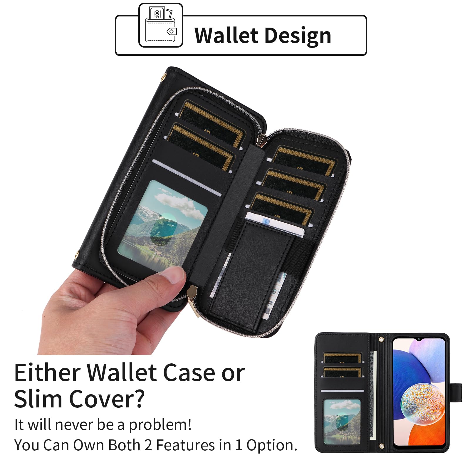 Argyle - Custodia a portafoglio per Samsung Galaxy A57 5G/4G con cinturino da polso/tracolla, scomparti per carte di credito con cerniera, custodia in pelle PU di lusso con supporto per