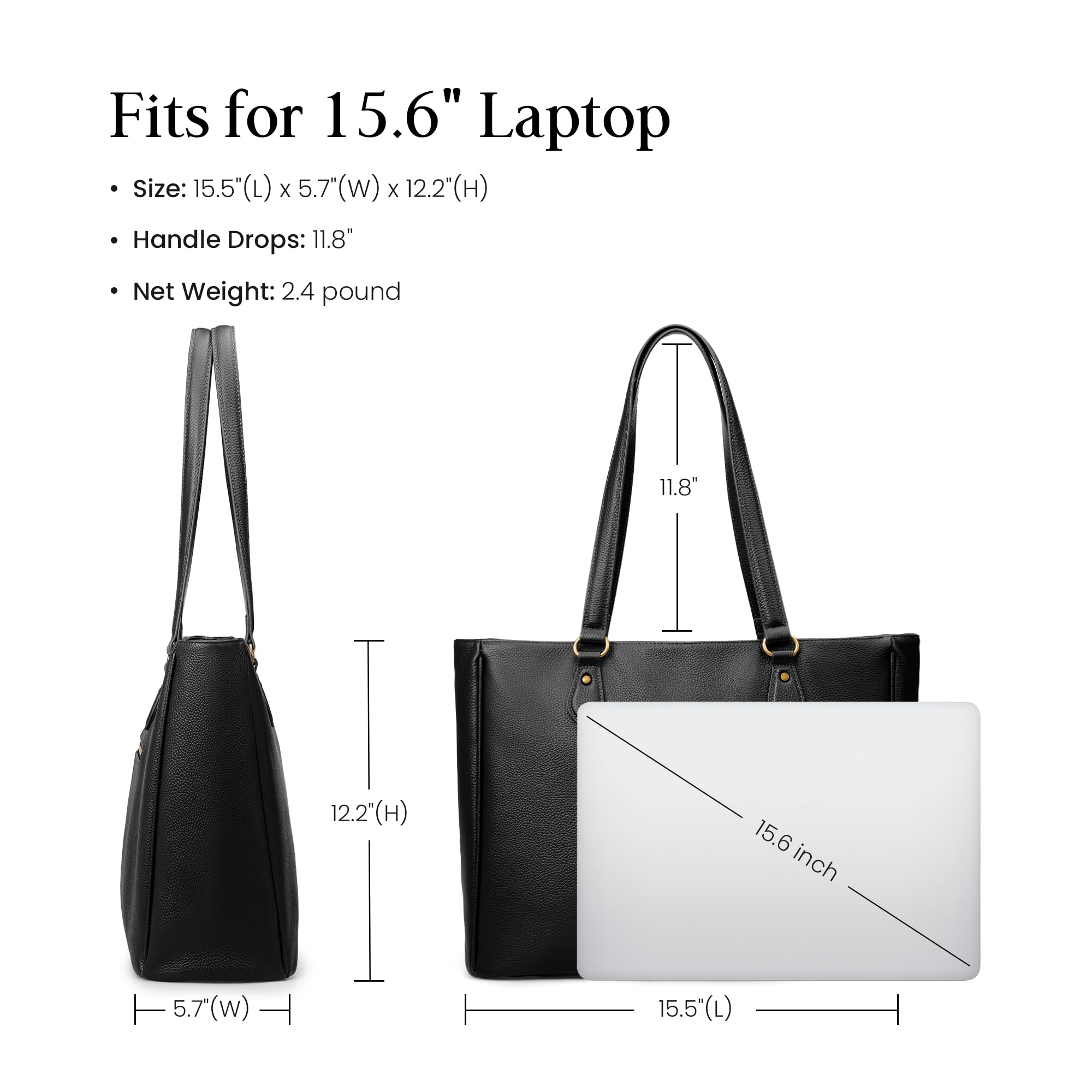 befen Tragetasche aus echtem Leder für Damen, Arbeit, Laptop-Geldbörse, Schultertasche, Handtasche mit 39,6 cm (15,6 Zoll) Fach