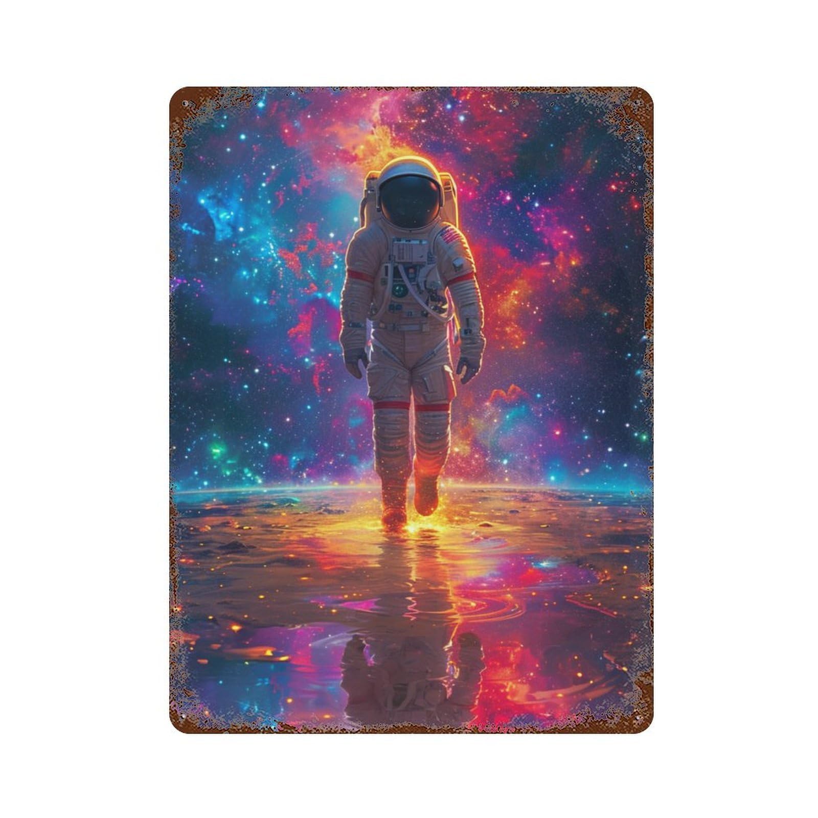 Cosmic Astronaut Journey-1 Decorative Tin Sign 15.7"x11.8", Vintage Wall Decor for Garage, Pub Or Kitchen