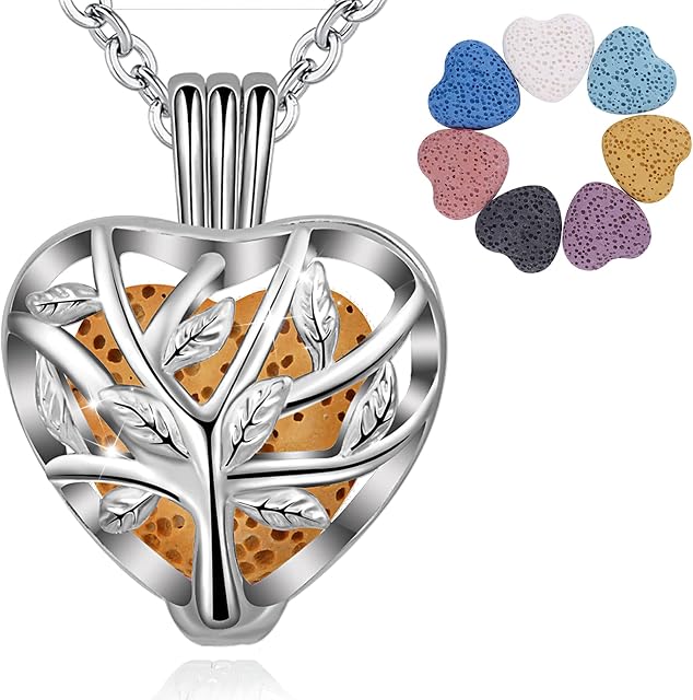INFUSEU Aromatherapy Jewelry Essential Necklaces, anxiety relief Oils Diffuser for Women Girls, Silver Plated Celtic pattern Pendant with 24" Chain & 7 Reusable Lava Beads