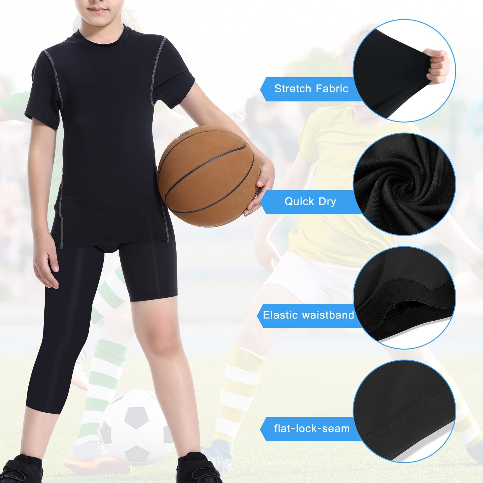Blaward Youth Boy’s Compression Leggings 2 Pack Athletic Tights Pants Base Layer Under Pants for Sports Basketball Running